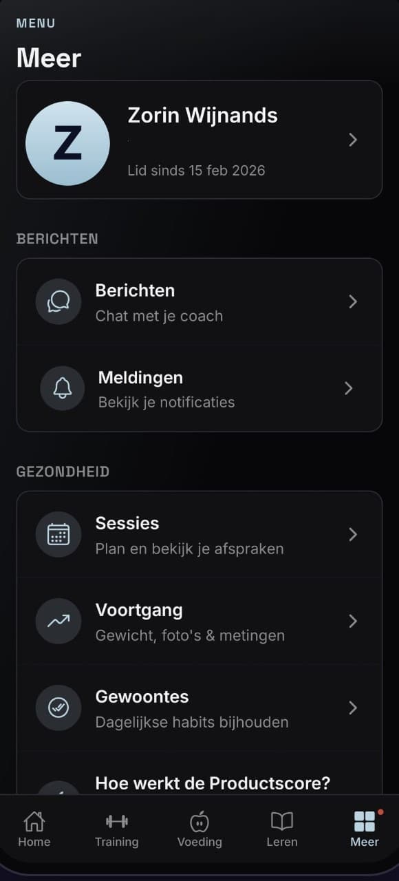 Het begeleidingsscherm van de Evotion-app met berichten en voortgang.